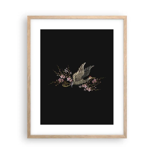 Affisch i ram av ljusek - Exotisk, broderad fågel - 40x50 cm