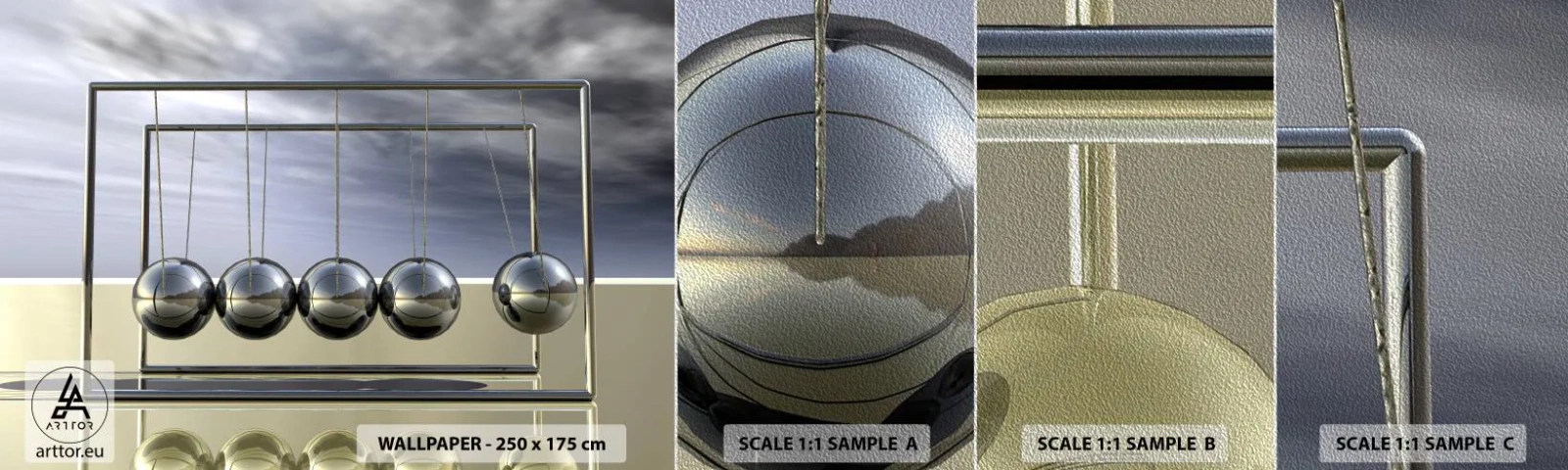 Provbit av fototapet Premium Sand - Ljusets energi - Newtons pendel, Fysik, Abstraktion - 100x30 cm