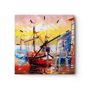 Väggklocka - Klocka på glas - Lycklig återresa - 30x30 cm