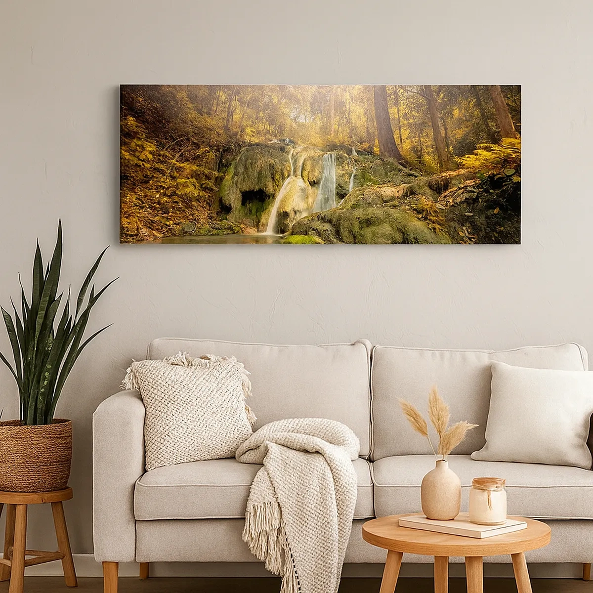 Canvastavla - Bild på duk - Skogkaskad i grönt - 30x30 cm