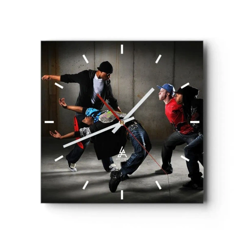 Väggklocka - Klocka på glas - Dansar med gatuvinden - 30x30 cm