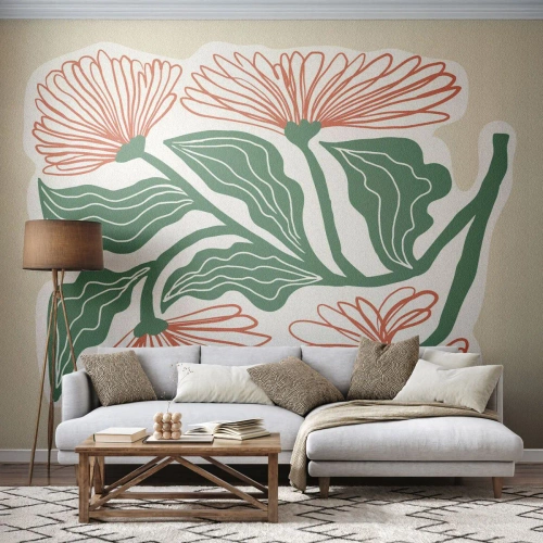 Fototapet Standard Eco - Folkligt och modernt - Boho, Blommor, Minimalism - 450x315 cm