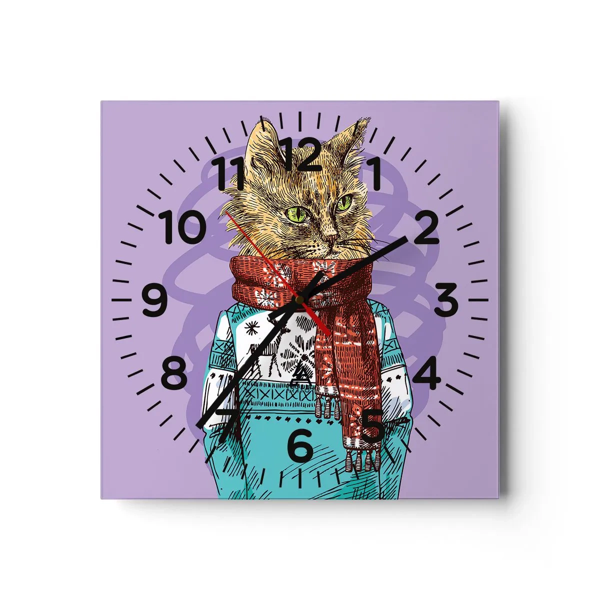 Väggklocka - Klocka på glas - Mästerkatten - 40x40 cm