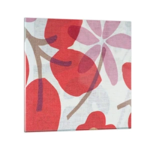 Glastavla - Bild på glas - Blomsterkomposition i rosa - 50x50 cm