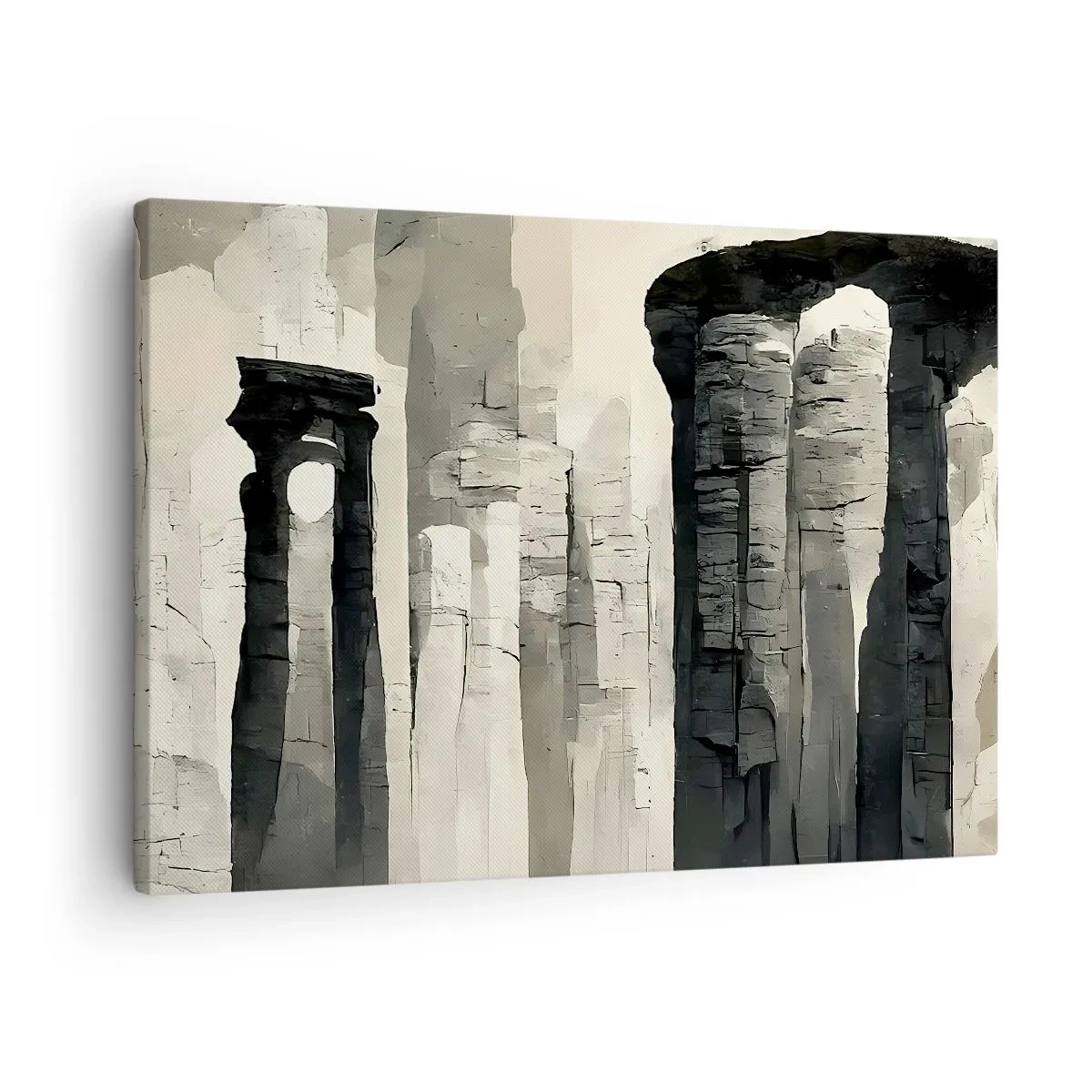 Canvastavla - Bild på duk - Historiska kolonner i en stämningsfull monokromatisk miljö - 70x50cm - Antikens majestät - Modern väggdekoration för vardagsrum och sovrum ARTTOR