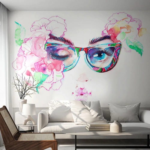 Fototapet Premium Canvas - Frestande löfte - Abstraktion, Kvinnans ögon, Glasögon - 400x280 cm