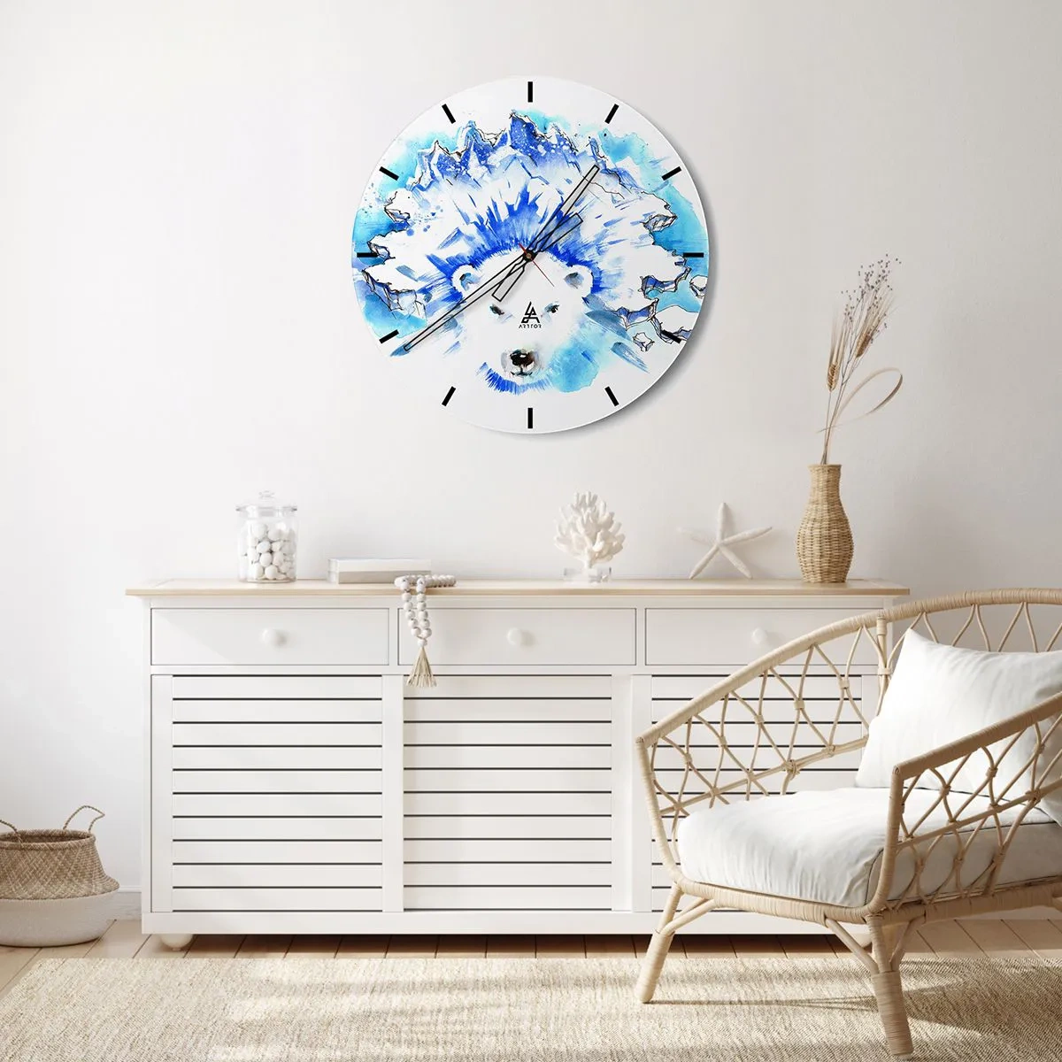 Väggklocka - Klocka på glas - Arktis kung i iskrona - 40x40 cm