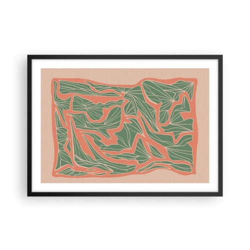 Affisch i svart ram - En kamp mellan korall och grönt - 70x50 cm