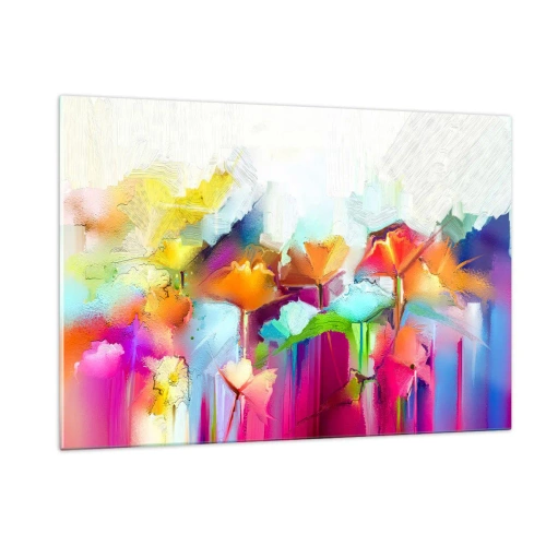 Glastavla - Bild på glas - Regnbågen blommar - 120x80 cm
