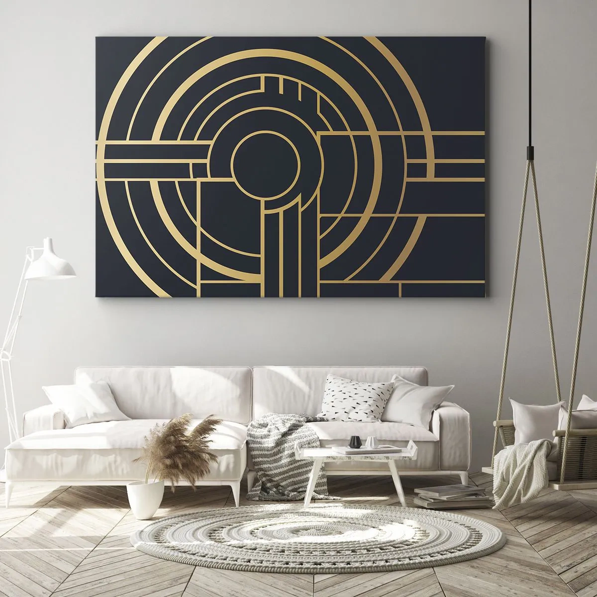 Canvastavla - Bild på duk - Geometriskt mönster med gyllene linjer - 70x50cm - Sakernas gång - Modern väggdekoration för vardagsrum och sovrum ARTTOR