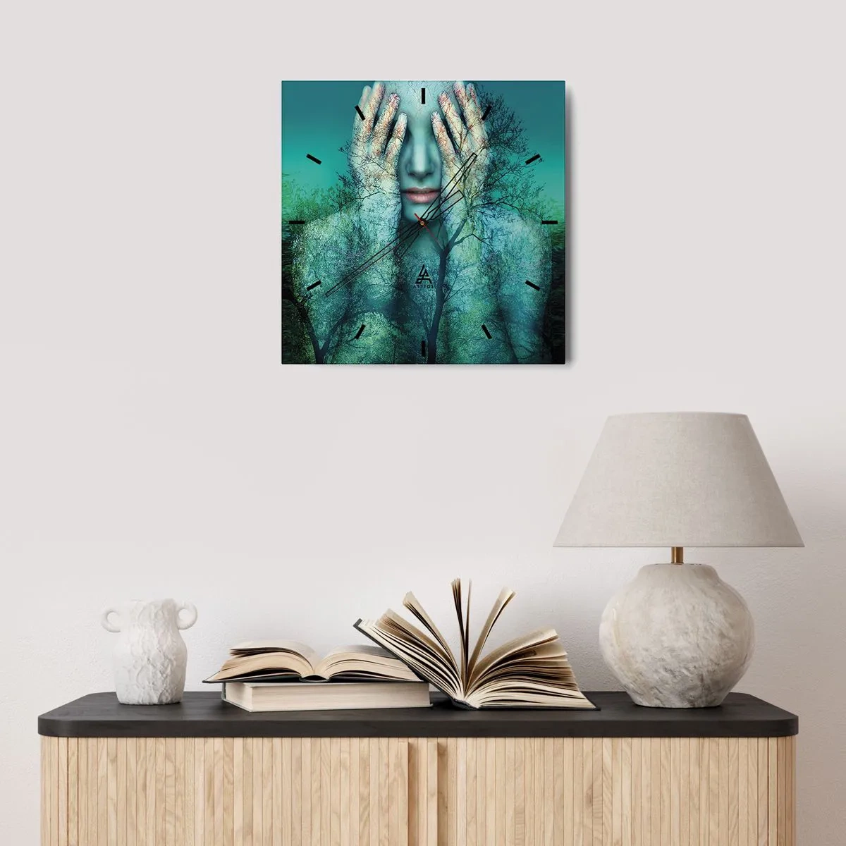 Väggklocka - Klocka på glas - Doppad i blått - 40x40 cm