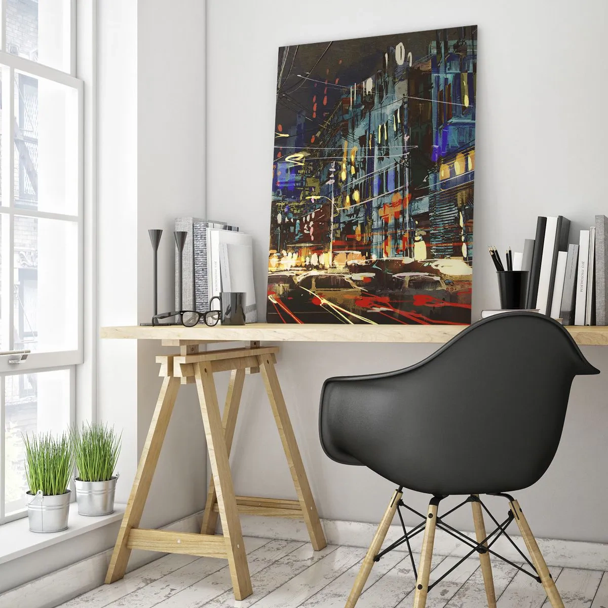 Glastavla - Bild på glas - Gatans kvällsbuller - 50x70 cm