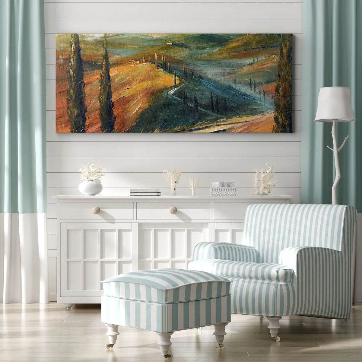 Canvastavla - Bild på duk - Toskanskt landskap - 140x50 cm