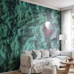 Fototapet Premium Canvas - I nätens hav - Fiskenät, Kvinna, Vietnam - 350x256 cm