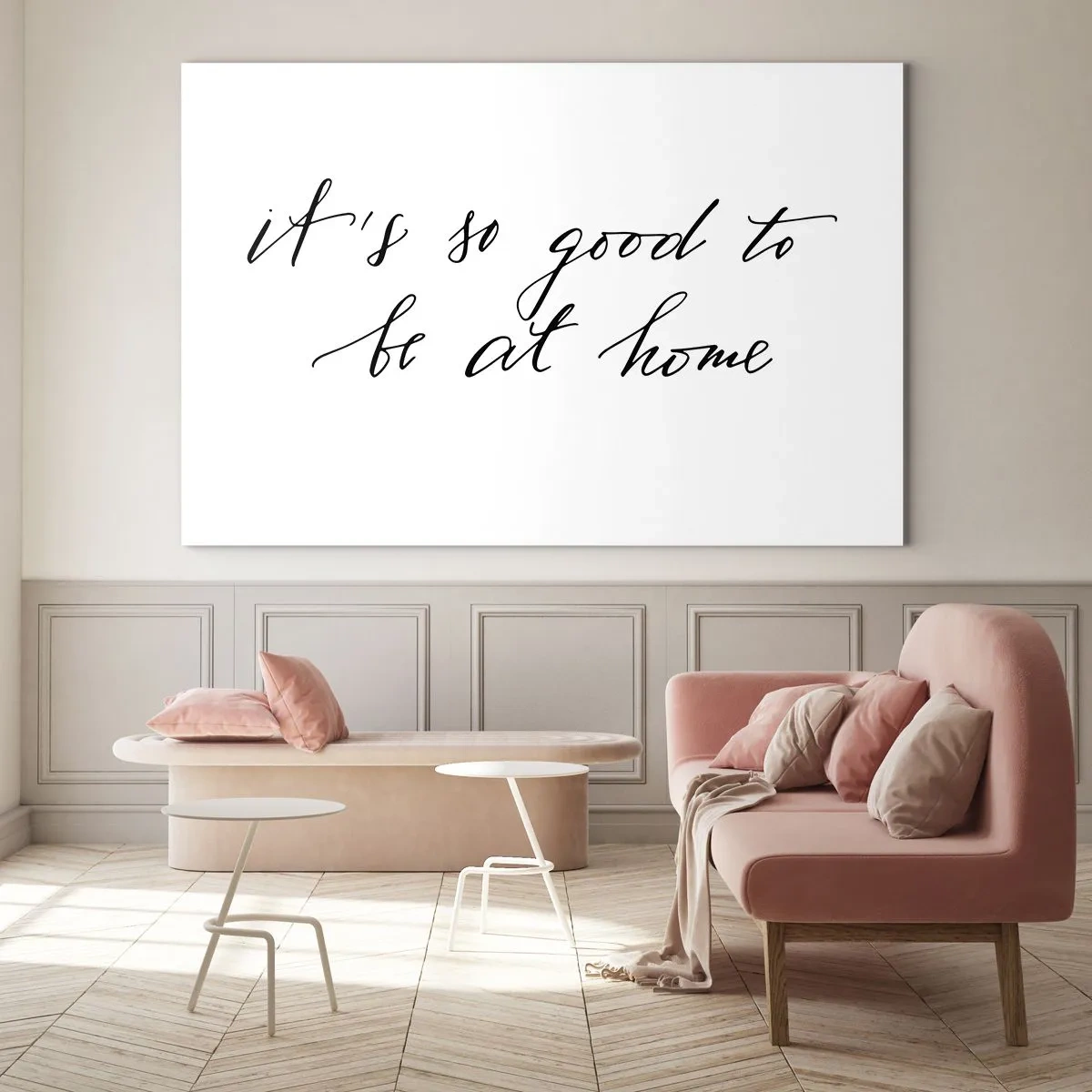 Glastavla - Bild på glas - Citat "Det är så skönt att vara hemma" på vit bakgrund - 70x50cm - Hela sanningen - Modern väggdekoration för vardagsrum och sovrum ARTTOR