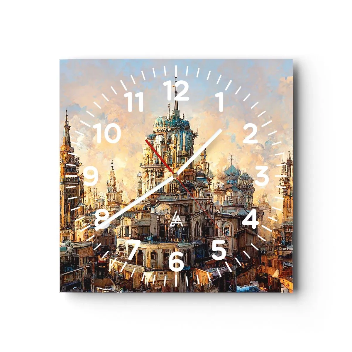 Väggklocka - Klocka på glas - Städernas stad - 40x40 cm
