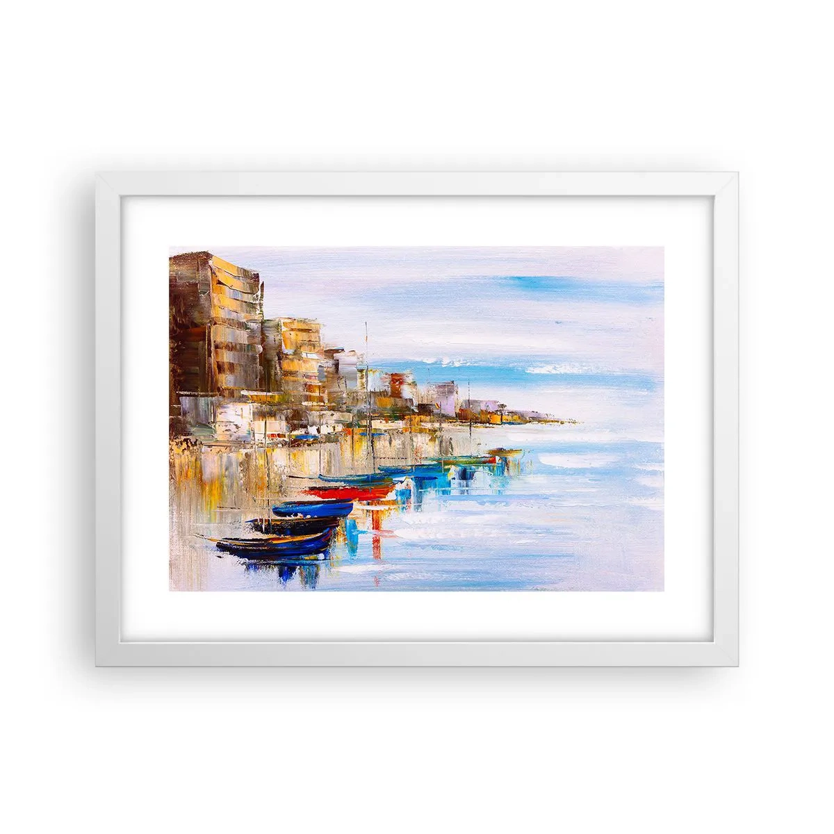 Affisch i vit ram - Flerfärgad urban hamn - 40x30 cm