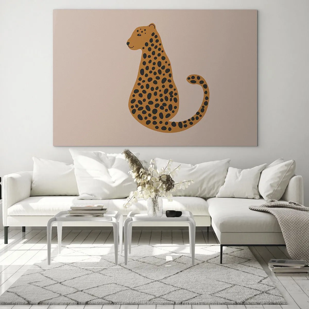 Glastavla - Bild på glas - Illustration av en panter med svarta fläckar på en beige bakgrund - 70x50cm - Pantermönster är inne - Modern väggdekoration för vardagsrum och sovrum ARTTOR