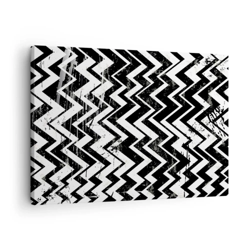 Canvastavla - Bild på duk - Svartvitt sicksackmönster med konstnärliga skrapmärken - 70x50cm - Zick-vitt, zack-svart - Modern väggdekoration för vardagsrum och sovrum ARTTOR