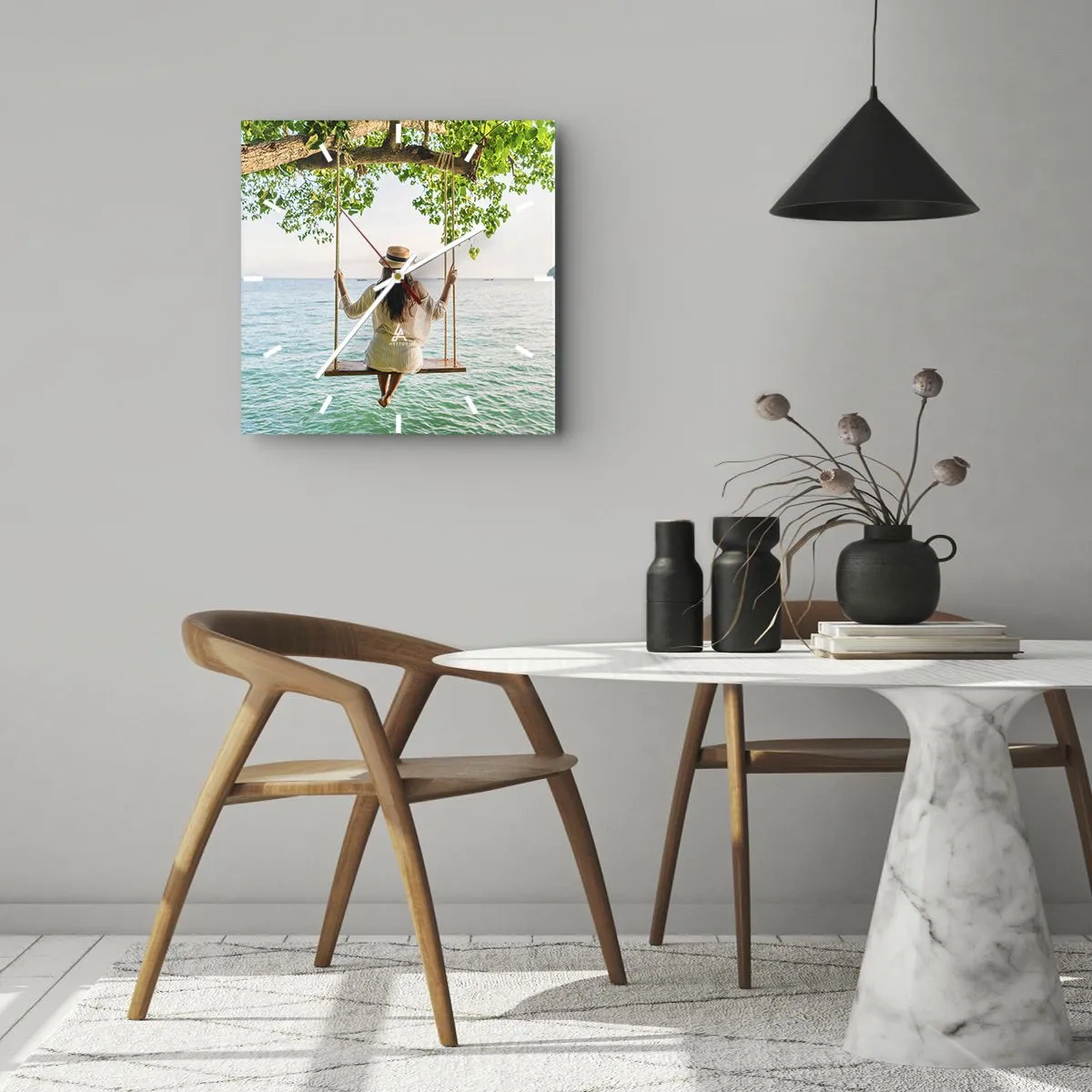 Väggklocka - Klocka på glas - Livet är vackert - 40x40 cm