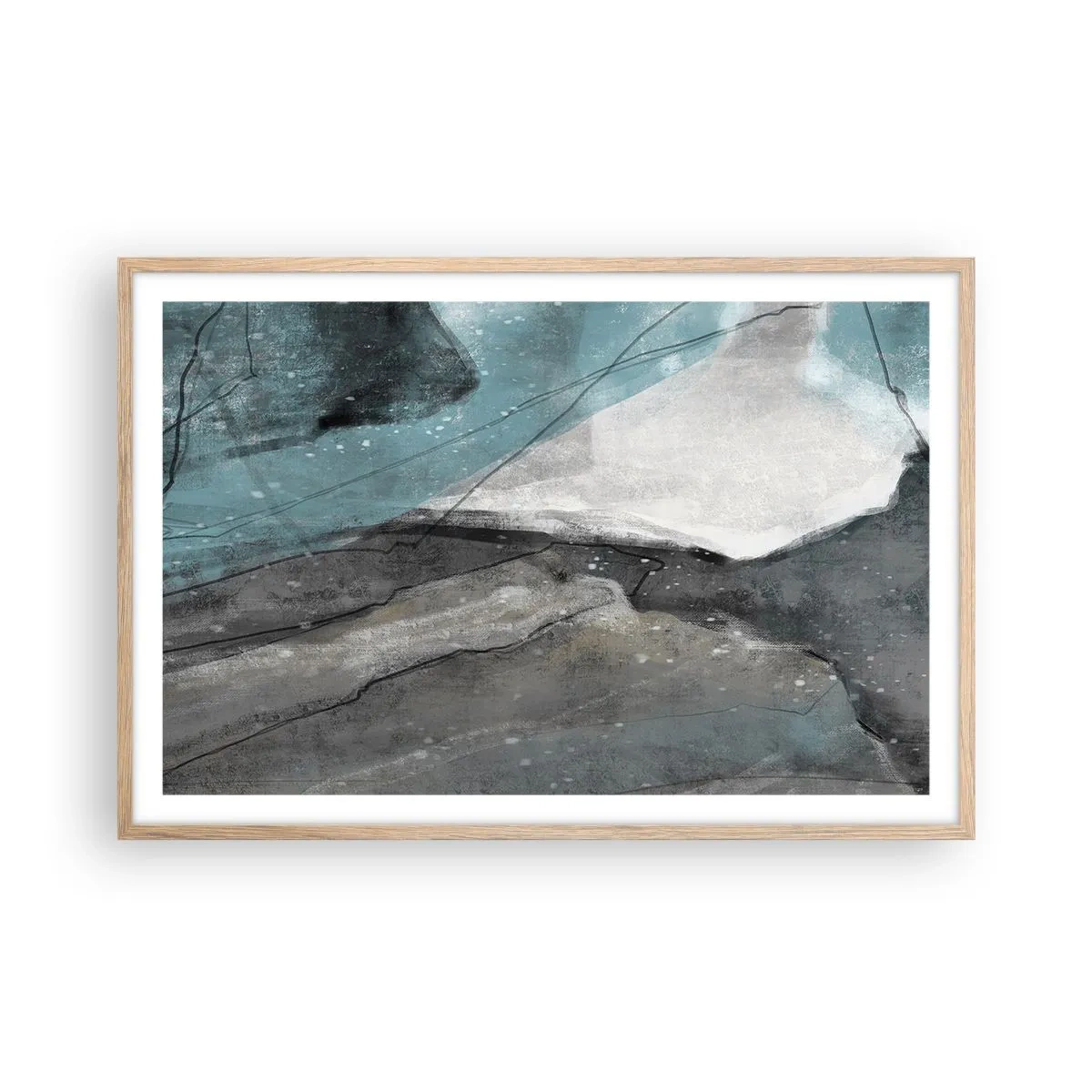 Affisch i ram av ljusek - Abstraktion: stenar och is - 91x61 cm