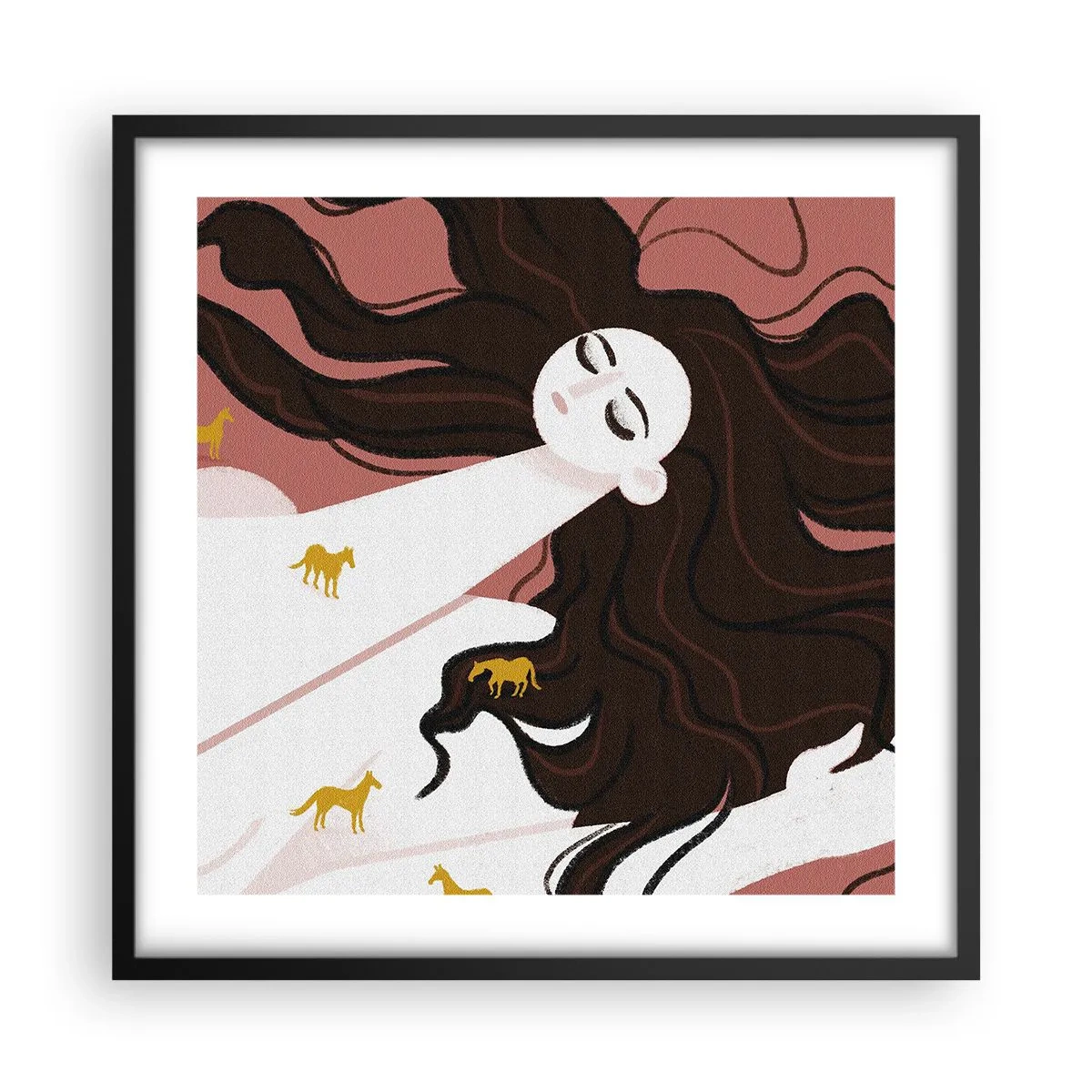 Affisch i svart ram - Dröm om en gyllene häst - 50x50 cm