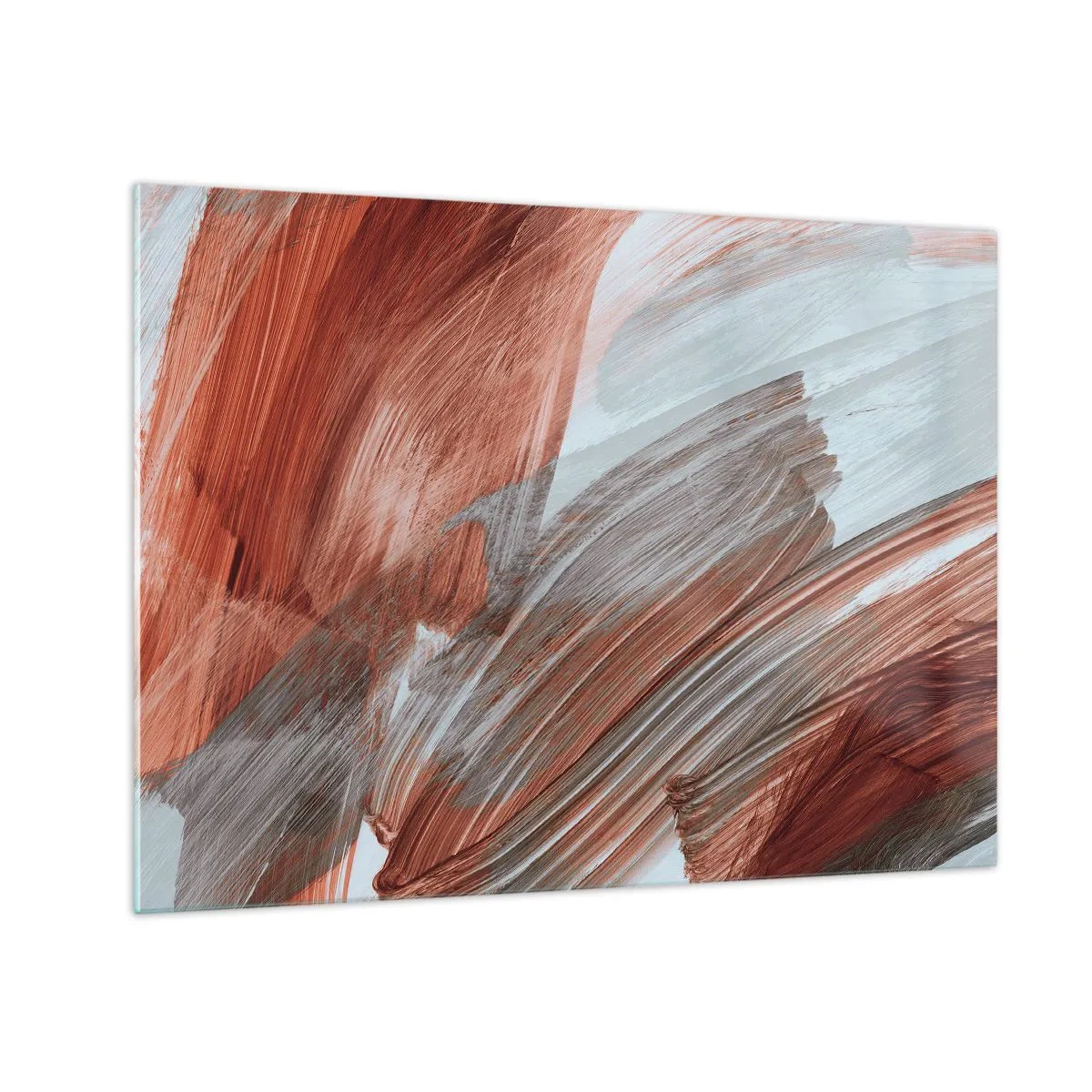 Glastavla - Bild på glas - Dynamiska penseldrag i varma höstfärger och svala blå nyanser. - 70x50cm - Höst- och blåsig abstraktion - Modern väggdekoration för vardagsrum och sovrum ARTTOR