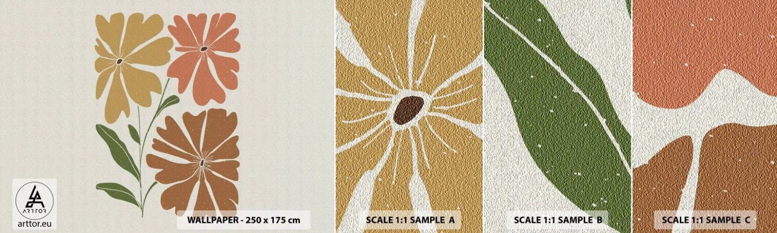 Provbit av självhäftande fototapet Deluxe Sticker - Natur och geometri - Boho, Blommor, Minimalism - 100x30 cm