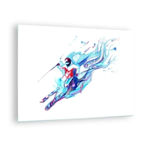 Glastavla - Bild på glas - En dynamisk figur av en skidåkare i abstrakta färger - 70x50cm - Galet slalomlopp mot glädjen - Modern väggdekoration för vardagsrum och sovrum ARTTOR