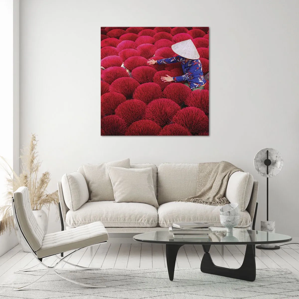 Glastavla - Bild på glas - På ett risfält - 60x60 cm