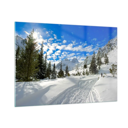 Glastavla - Bild på glas - I snön och i solen - 100x70 cm