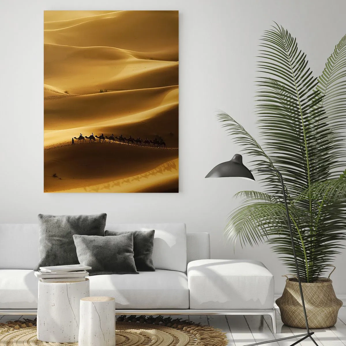 Glastavla - Bild på glas - En karavan på öknens vågor - 50x70 cm