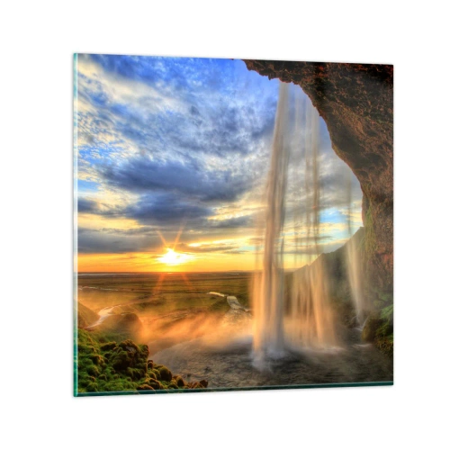 Glastavla - Bild på glas - Världen bakom ridå av droppar - 70x70 cm