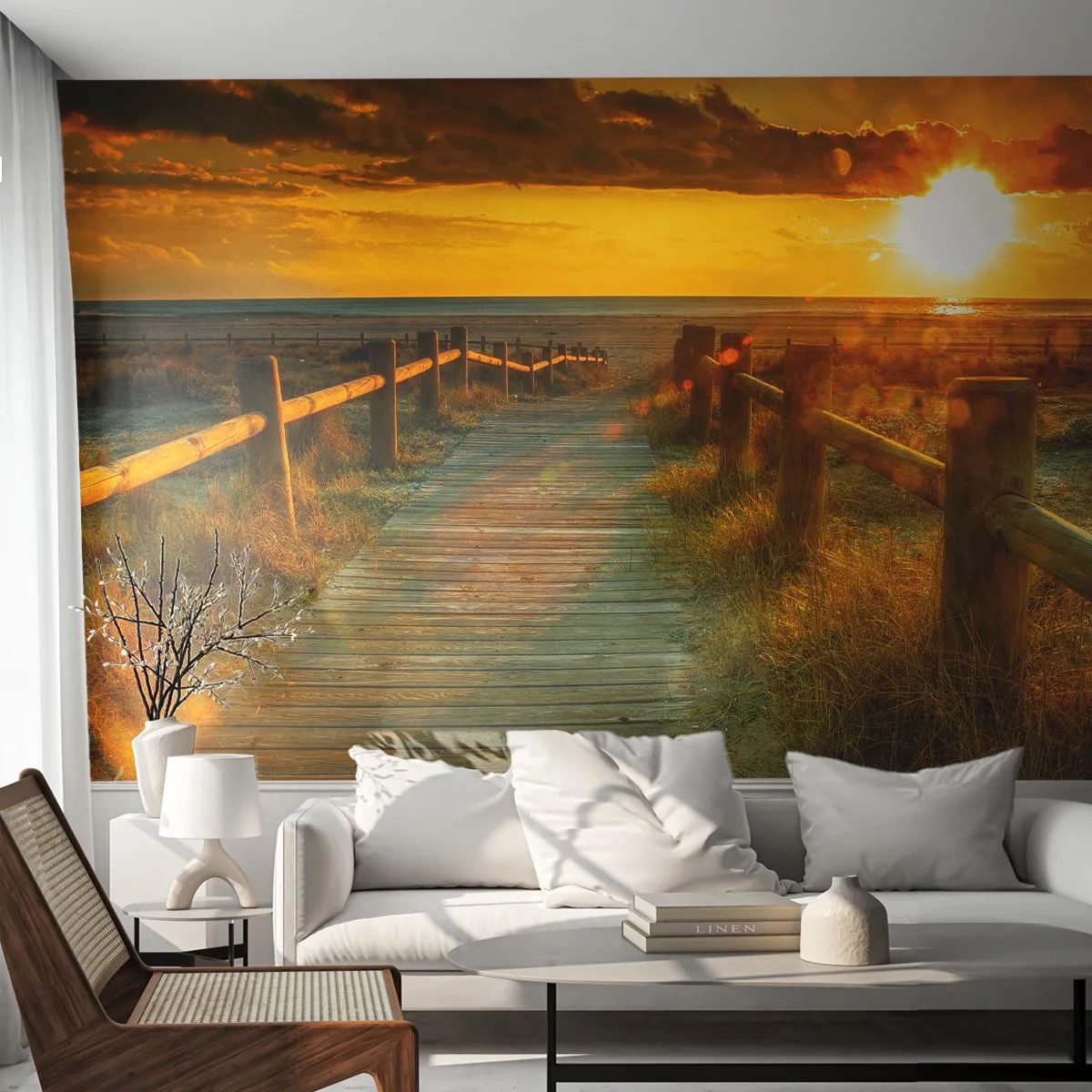 Fototapet Premium Sand - Doppade i gammalt guld - Landskap, Hav, Nedstigning till stranden - 100x70 cm