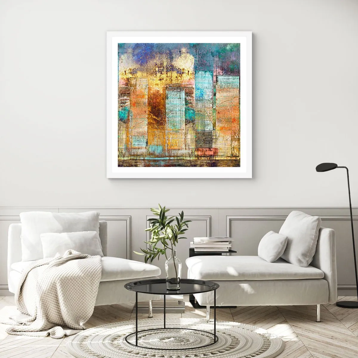 Affisch i vit ram - Solig metropol - 60x60 cm