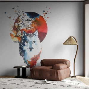 Självhäftande Fototapet Deluxe Sticker - Näsa mot näsa med naturen - Abstraktion, Djur, Varg - 100x70 cm