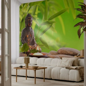 Fototapet Premium Sand - Livet är skönt - Buddha, Bambu, Spa - 450x315 cm