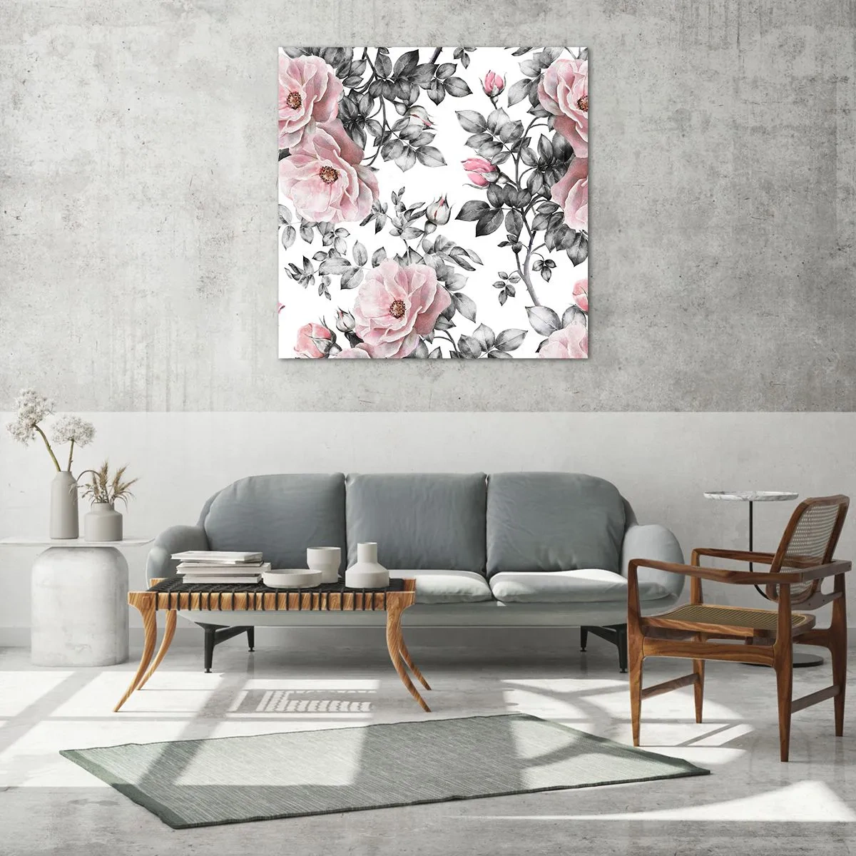 Glastavla - Bild på glas - Tappa sig i rosblommorna - 40x40 cm