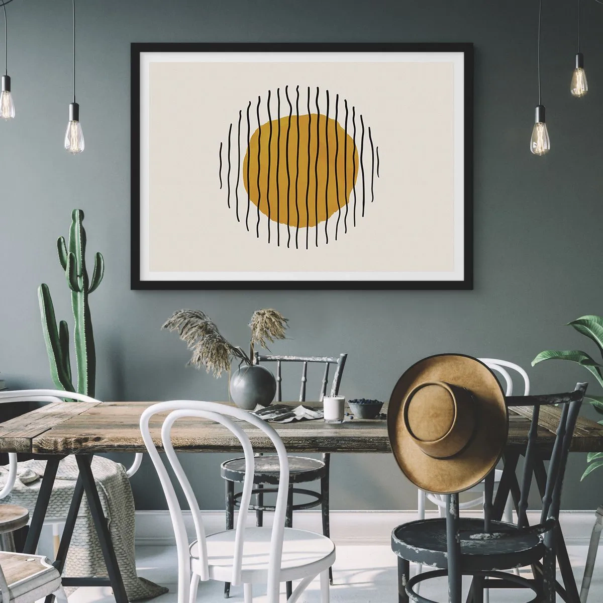 Affisch i svart ram - Abstraktion som darrar av glöd - 70x50 cm