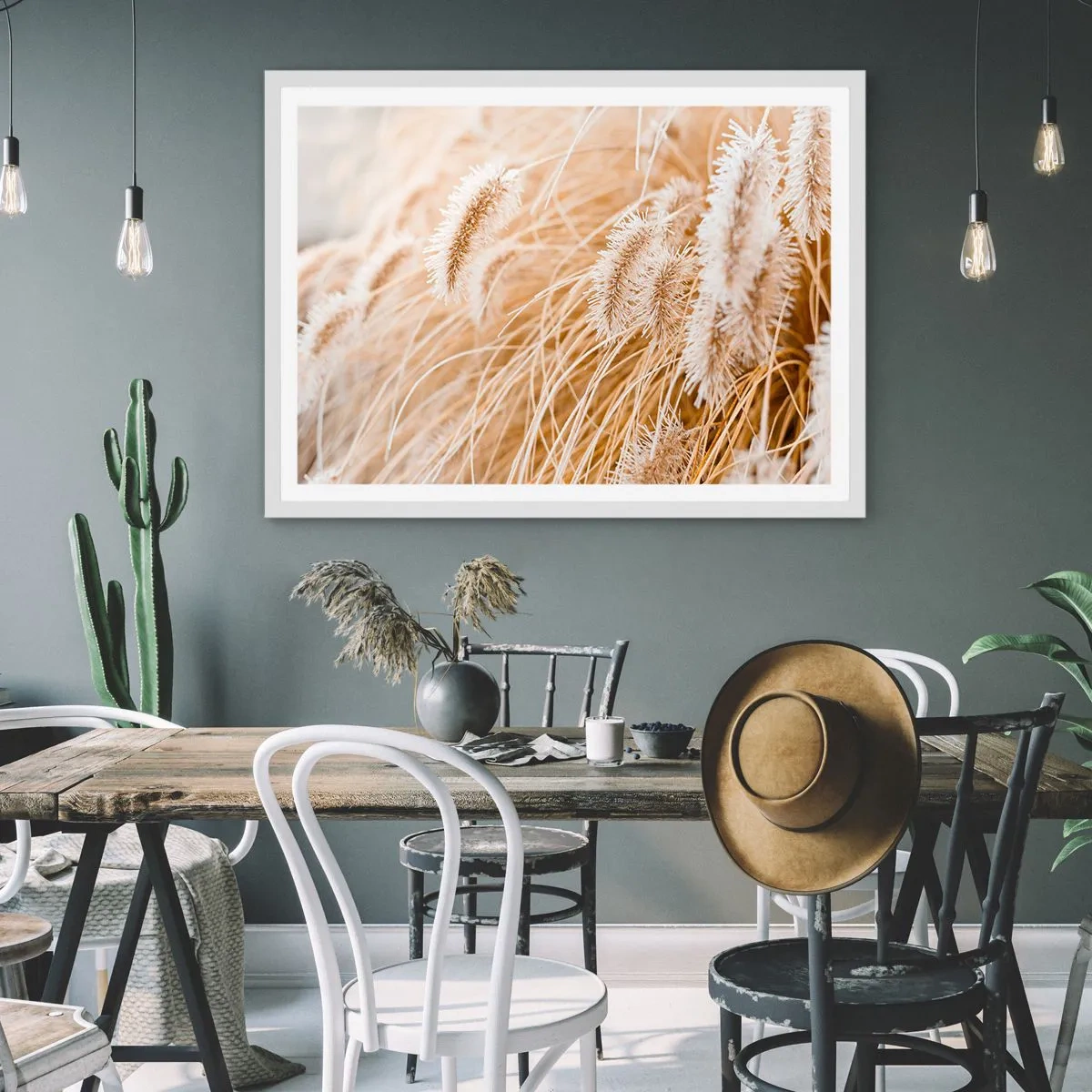 Affisch i vit ram - Gyllene gräsrassel - 91x61 cm