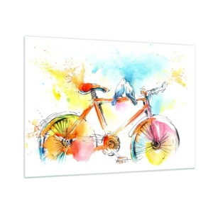 Glastavla - Bild på glas - Två på cykel - 100x70 cm