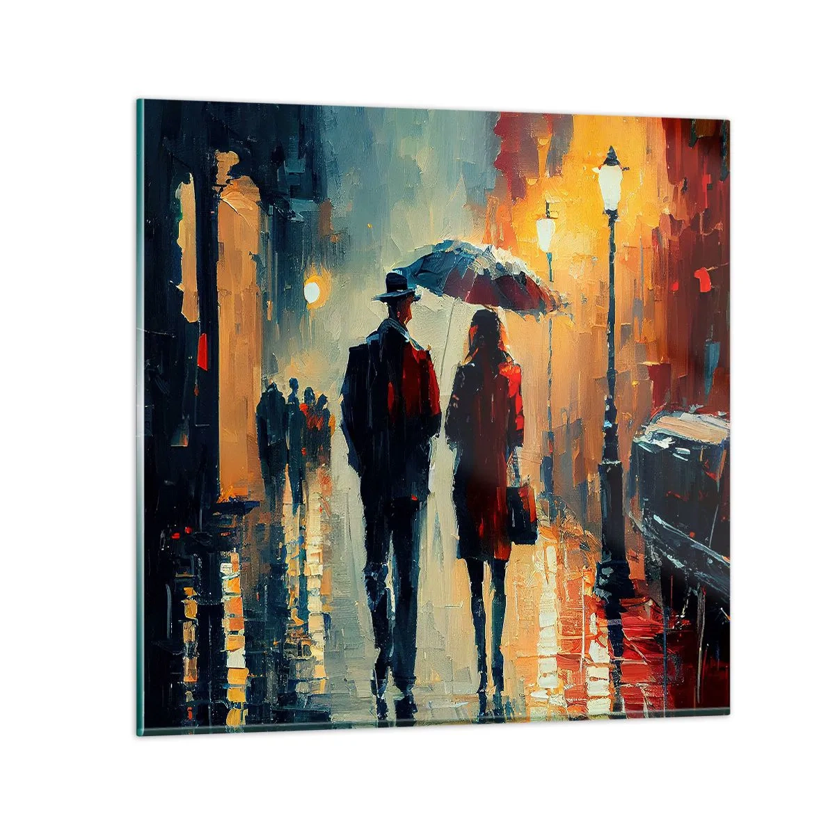 Glastavla - Bild på glas - Kärlekshistoria på stan - 60x60 cm