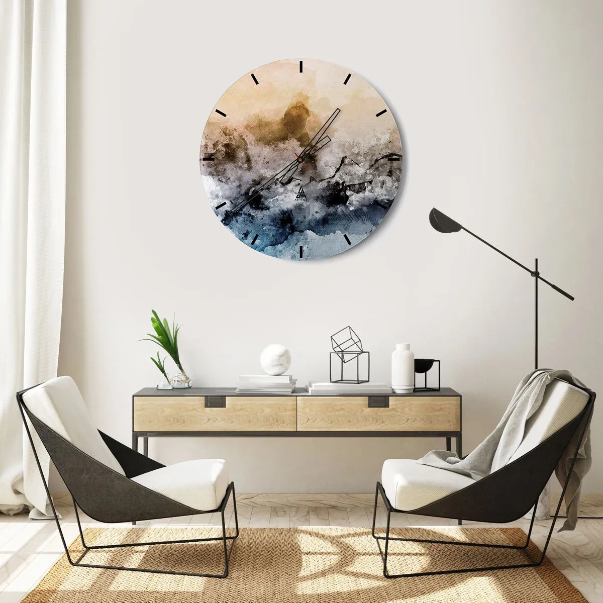 Väggklocka - Klocka på glas - Dränkta i dimman - 40x40 cm