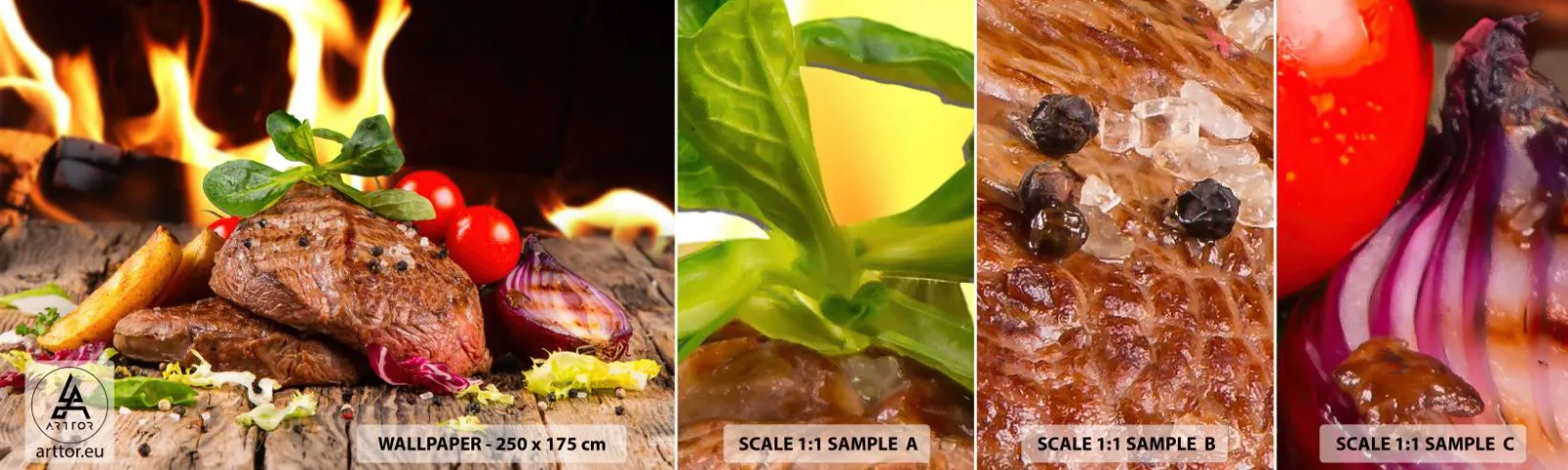 Fototapet Prov Standard Eco - Framtrollad med glöd - Gastronomi, biff, Flames of Fire - 100x30 cm
