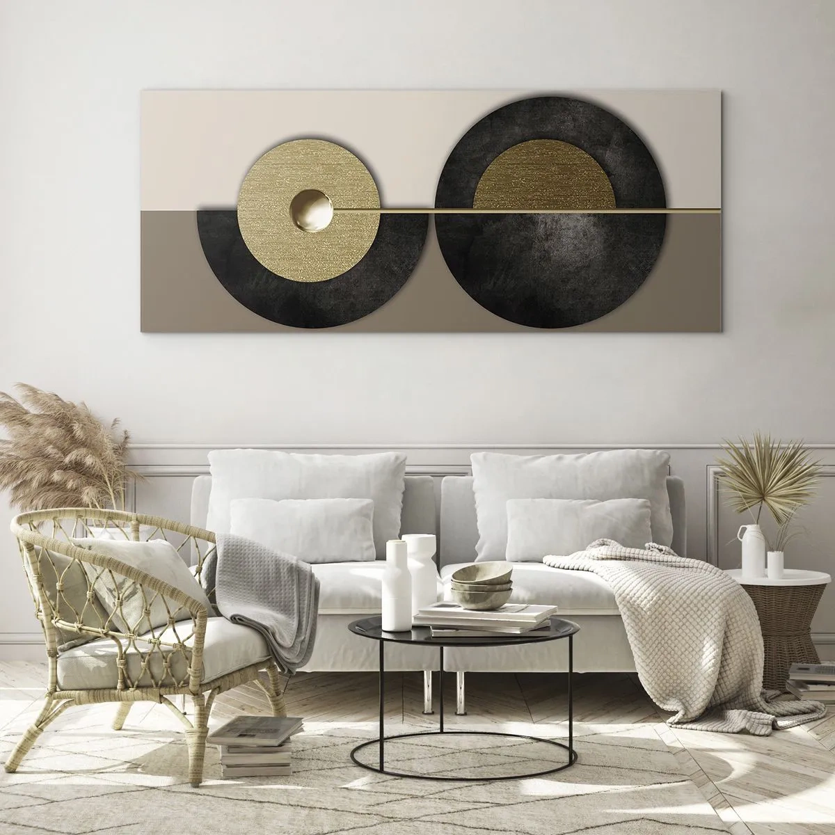 Glastavla - Bild på glas - Variationer runt en cirkel - 100x40 cm