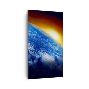 Canvastavla - Bild på duk - Soluppgång över den blåa planeten - 45x80 cm