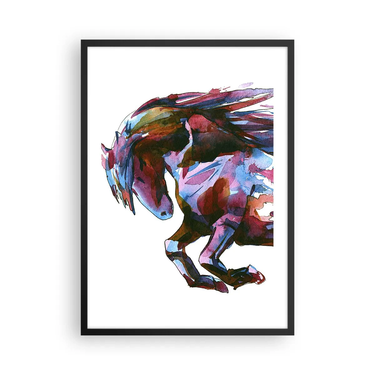 Affisch i svart ram - Färgglad abstrakt häst i en dynamisk pose - 50x70cm - I extas - Modern väggdekoration för vardagsrum och sovrum ARTTOR