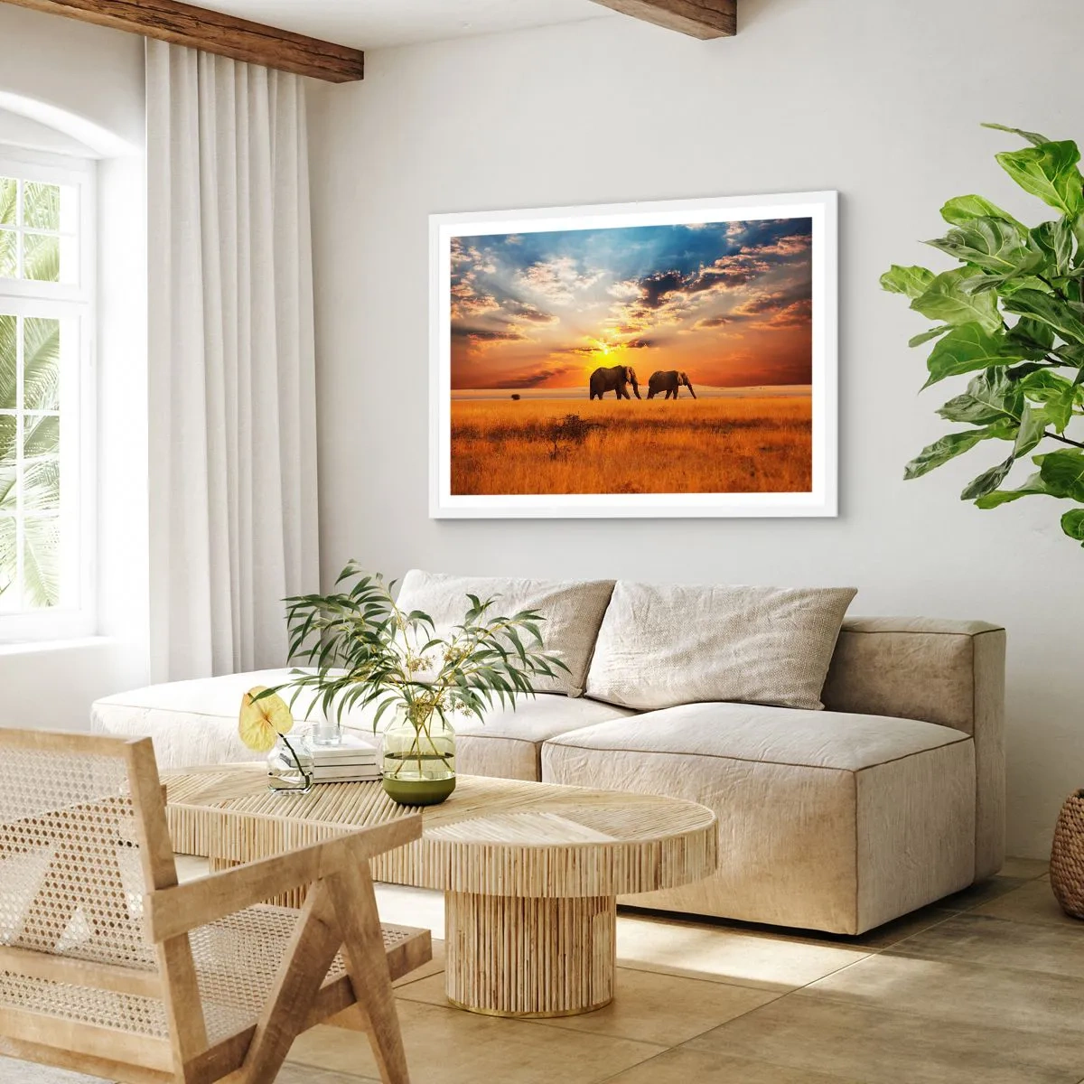 Affisch i vit ram - Familjepromenad - 50x40 cm