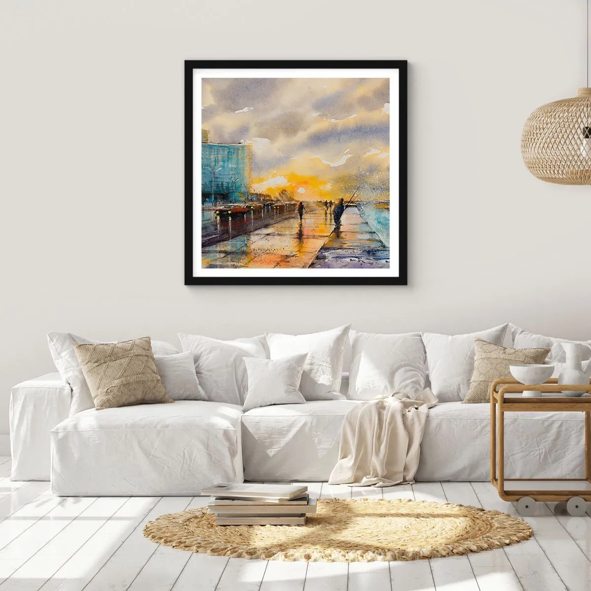 Affisch i svart ram - Livet på stranden - 60x60 cm