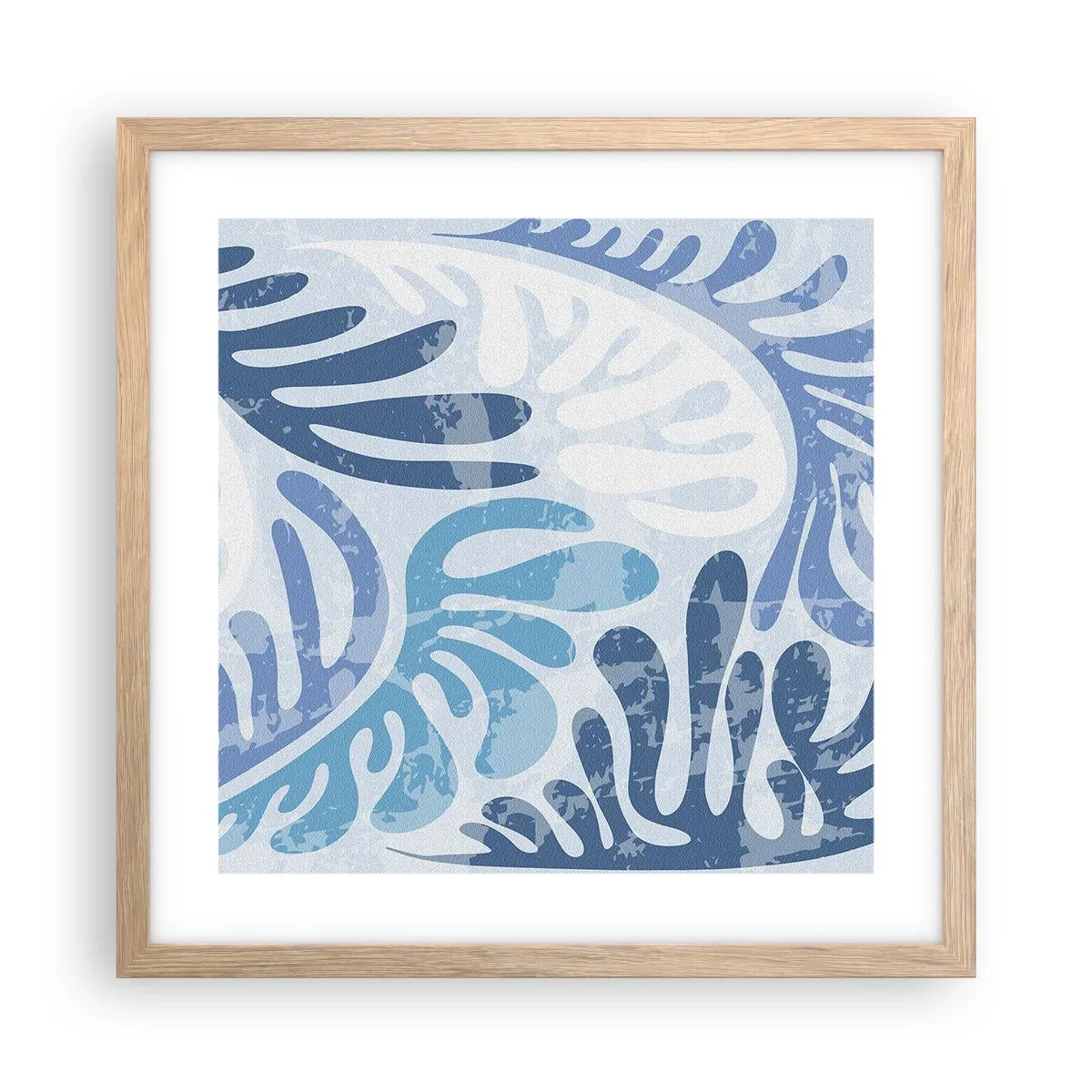 Affisch i ram av ljusek - Blåa ormbunkar - 40x40 cm
